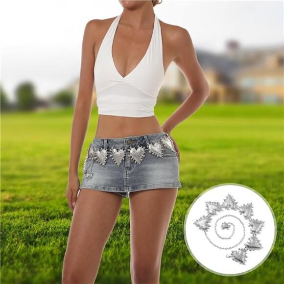 Vintage Western Belt for Women Heart Cowgirl Style Metal Waist Chain, Adjustable - Picture 3 of 8